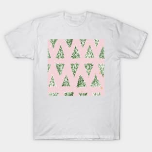 Holiday christmas tree over pink cotton candy background T-Shirt